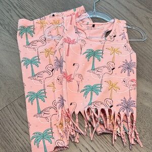 Deux par Deux Pink Flamingo and Palm Tree set